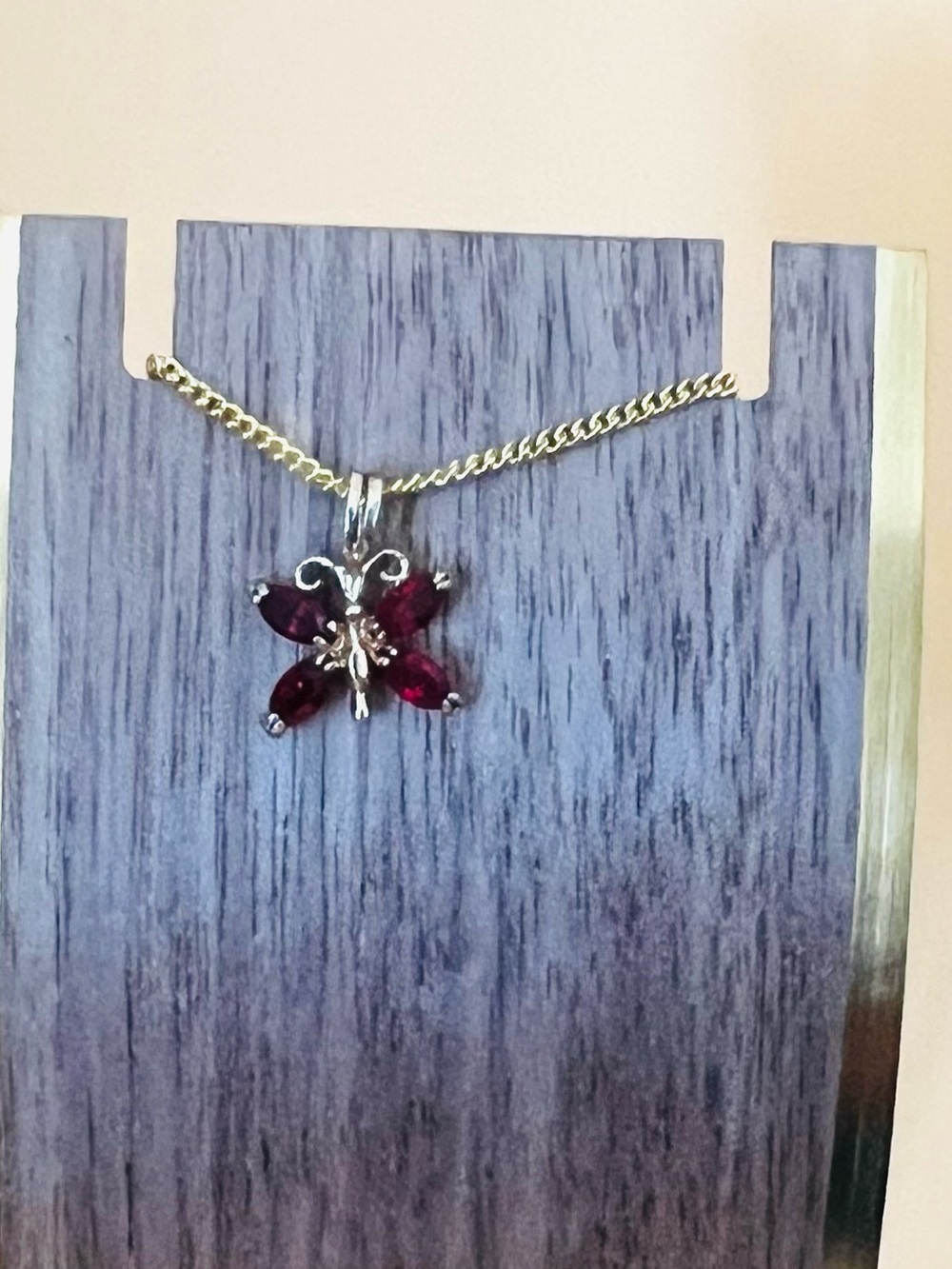 Ruby red butterfly pendant gold plated with matching necklace